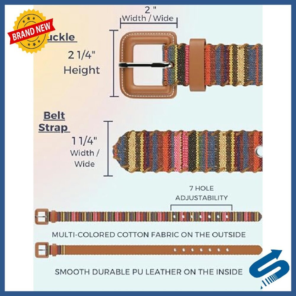 Adjustable Vegan Leather & Woven Fabric Belt for Women - 7 Hole Design - Picture 5 of 7